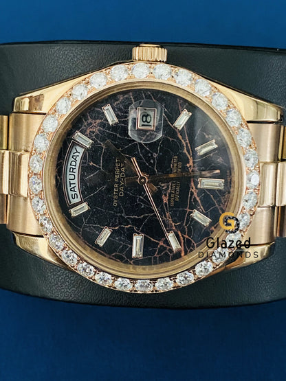 Stunning Black Bezel Stick Dial Presidential Strap VVS Moissanite Watch For Men