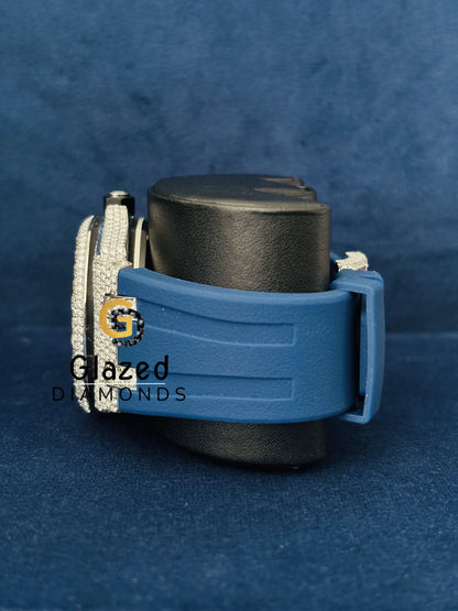 Stuuded Moissanite Hip Hop Blue Silicon Strap Watch