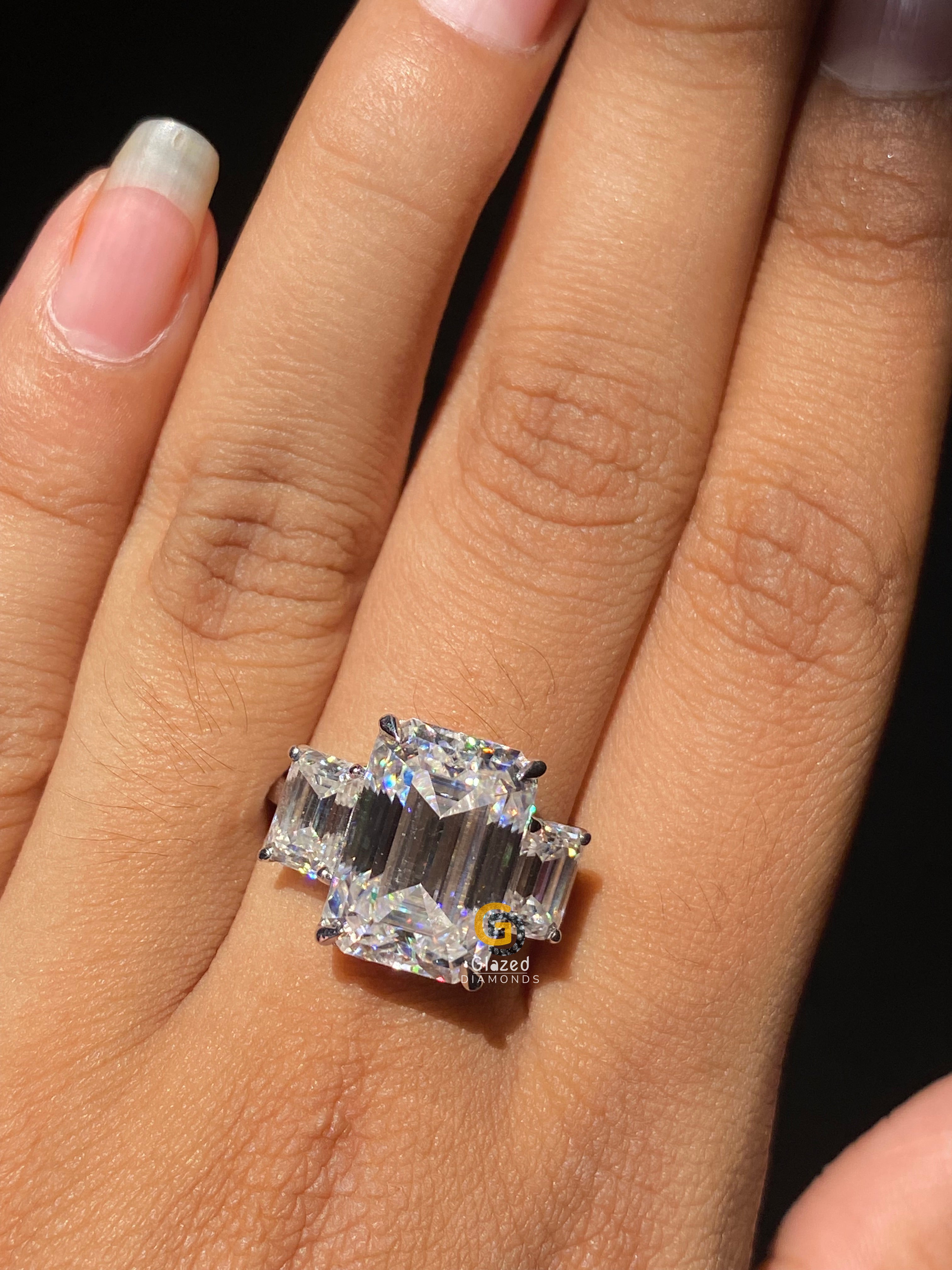 5 CT Emerald Cut Three Stone Moissanite Engagement Ring For Her