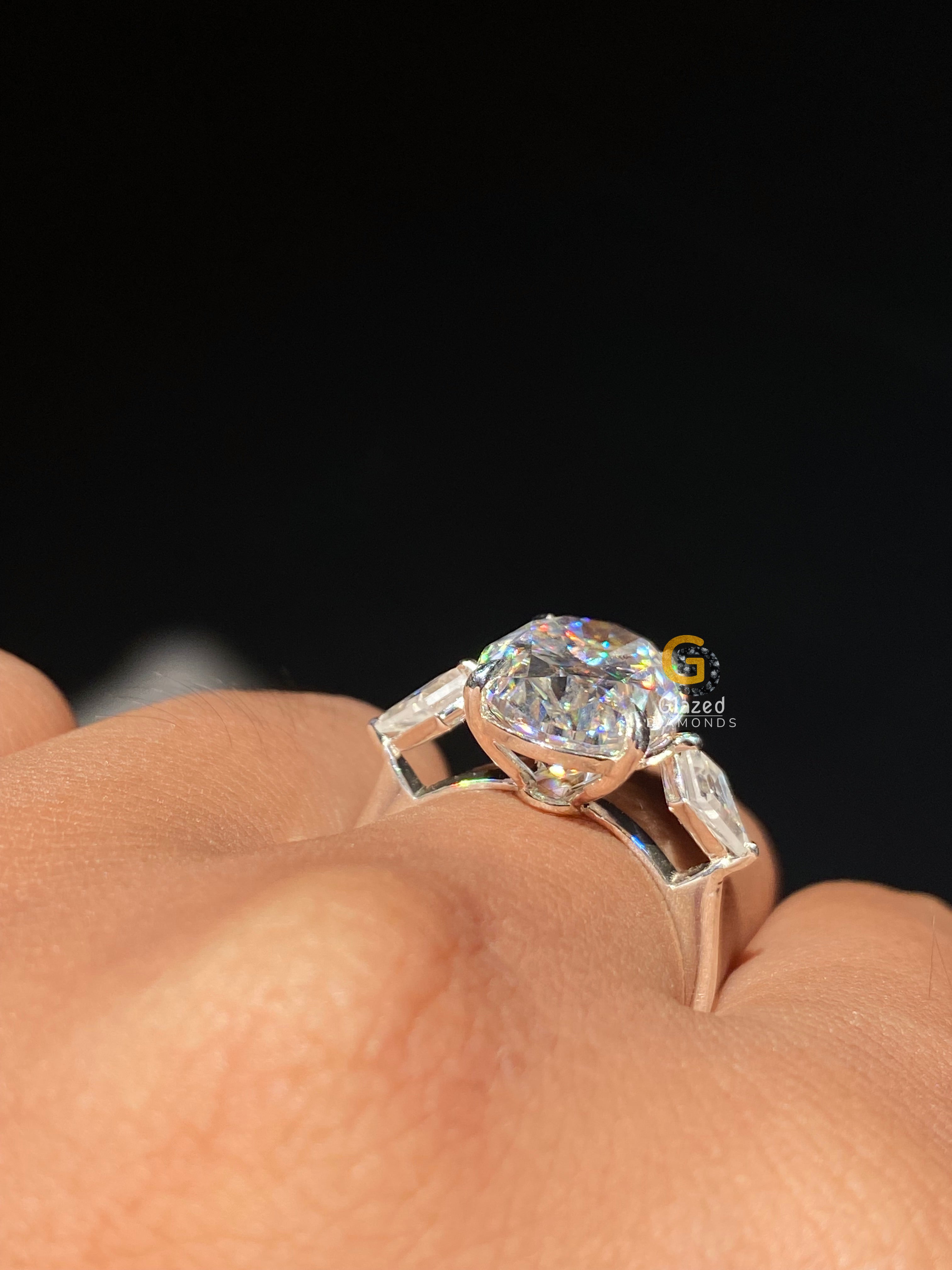 8 CT Huge Oval Cut Three Stone Moissanite Engagement Ring For Her