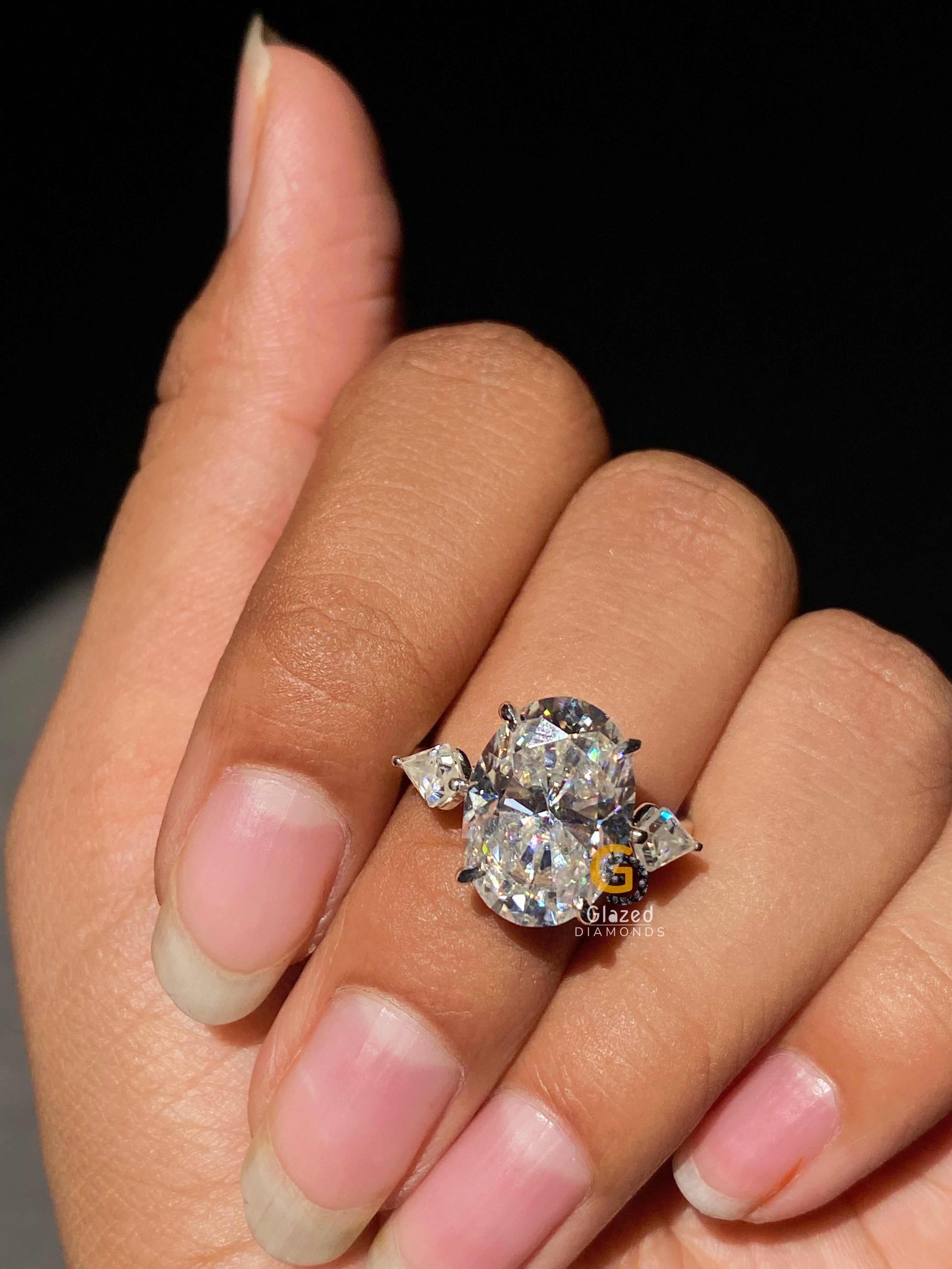 8 CT Huge Oval Cut Three Stone Moissanite Engagement Ring For Her