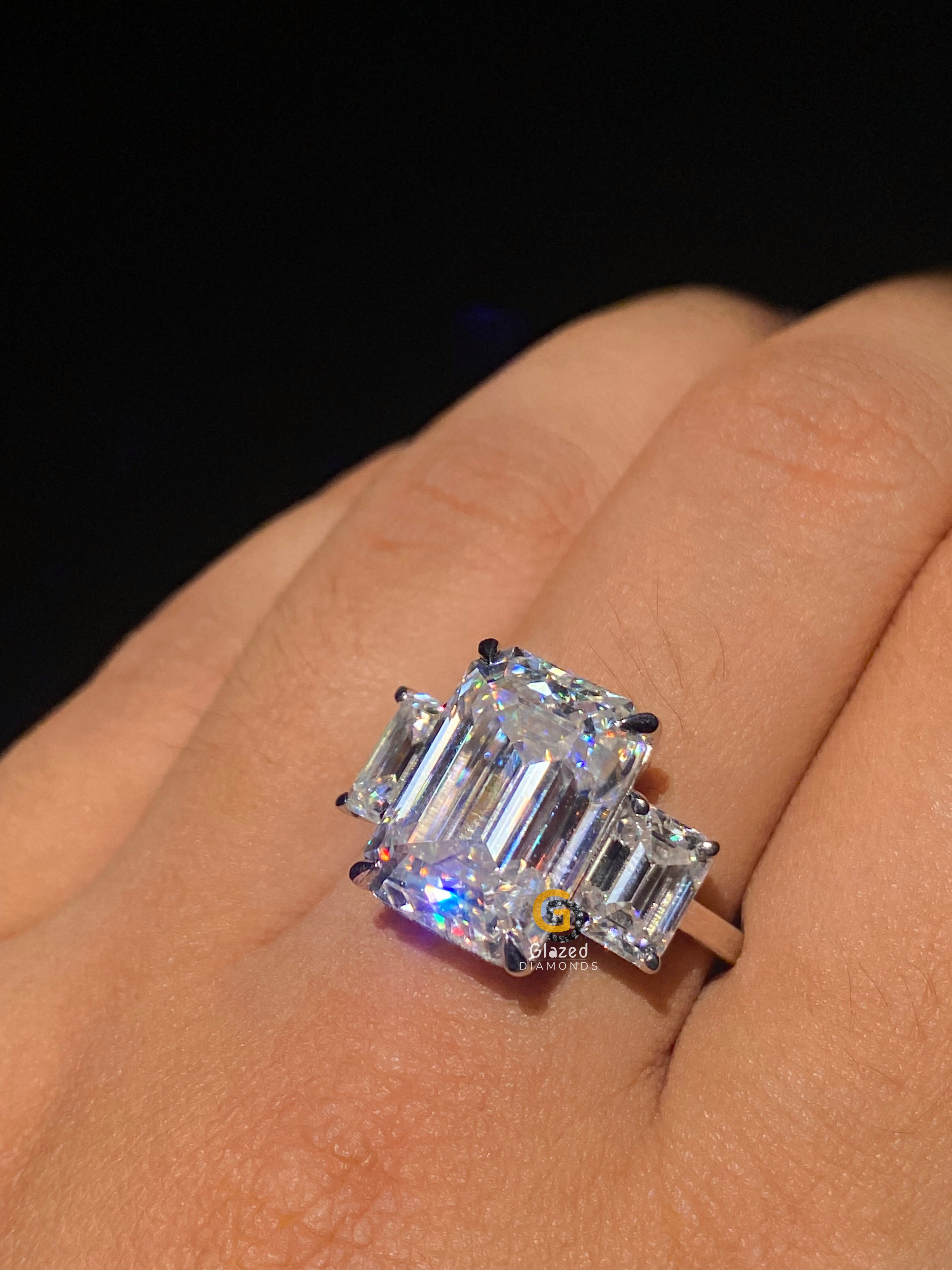 5 CT Emerald Cut Three Stone Moissanite Engagement Ring For Her