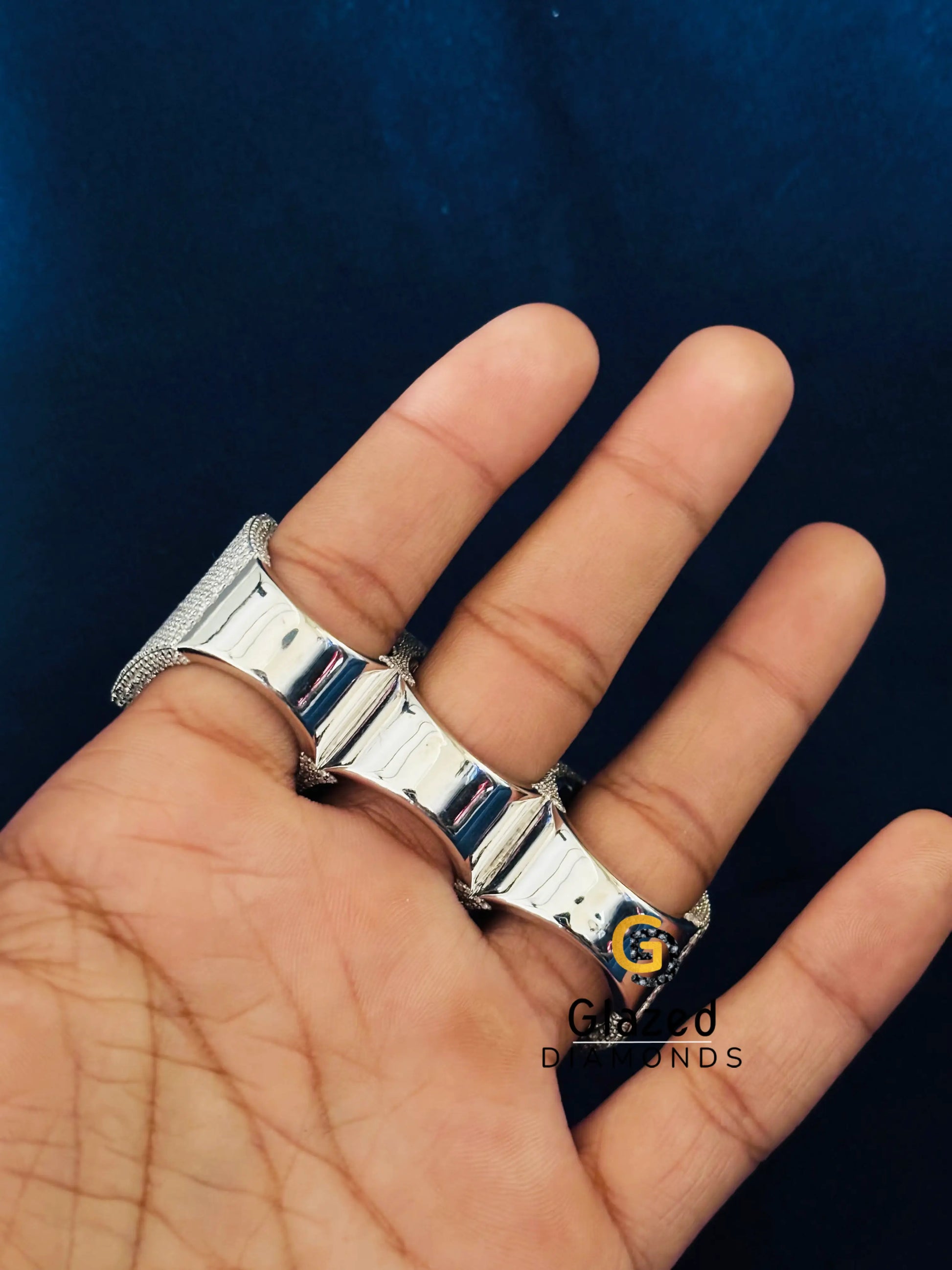 Three Finger Moissanite Hip Hop Ring For Men