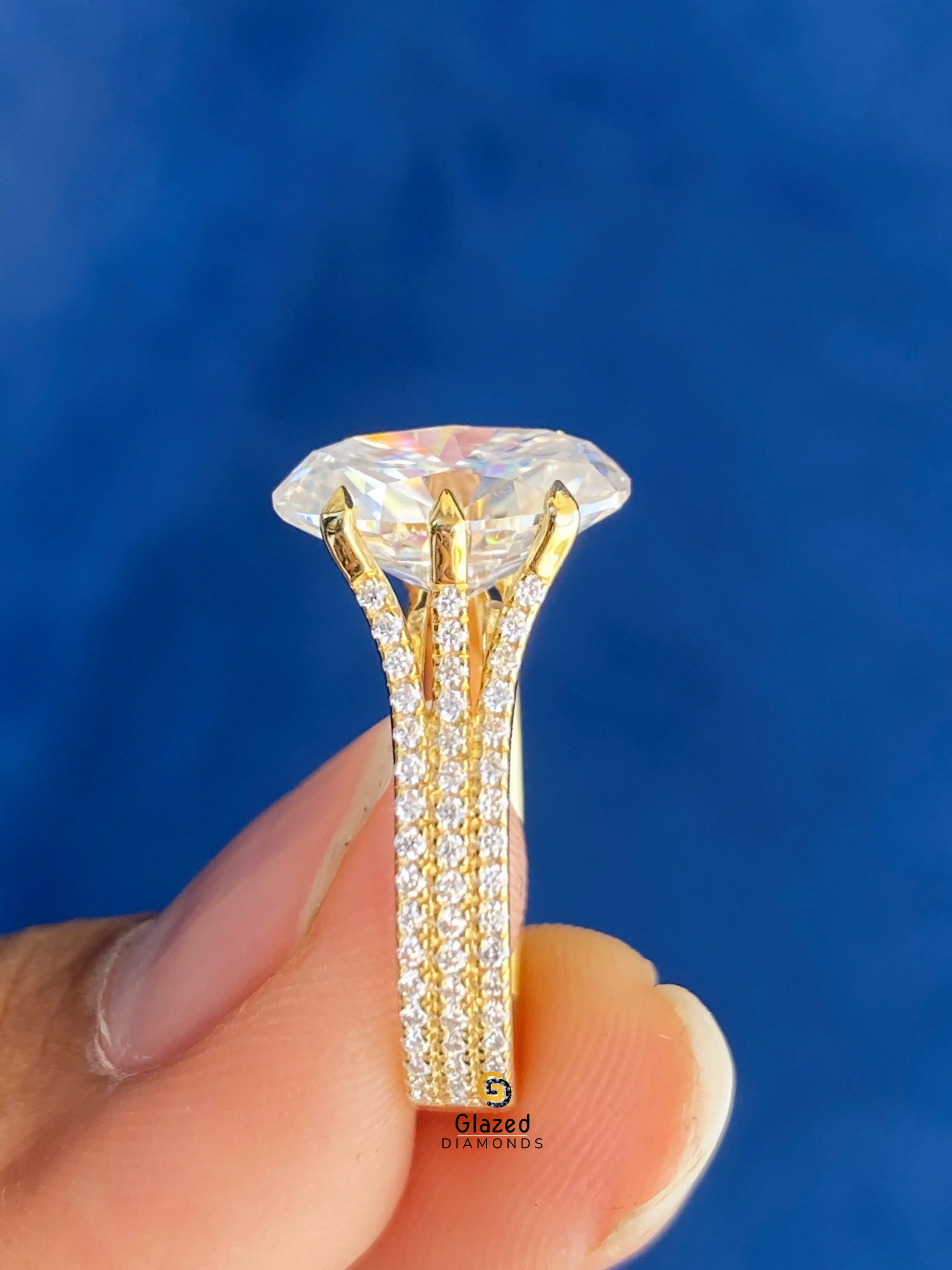 Three Row Shank Engagement Ring For Women