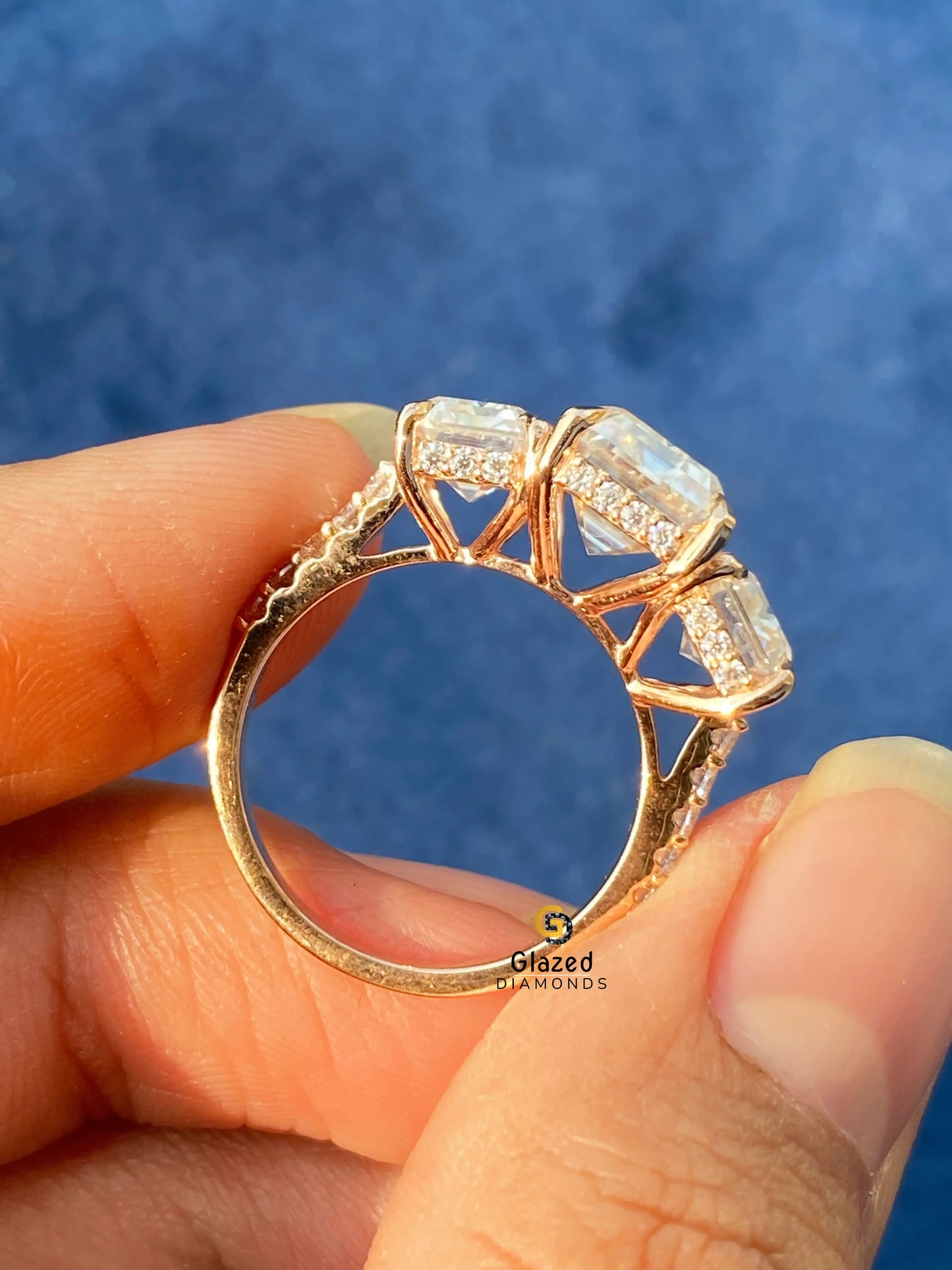 Three Stone Hidden Halo Moissanite Wedding Ring