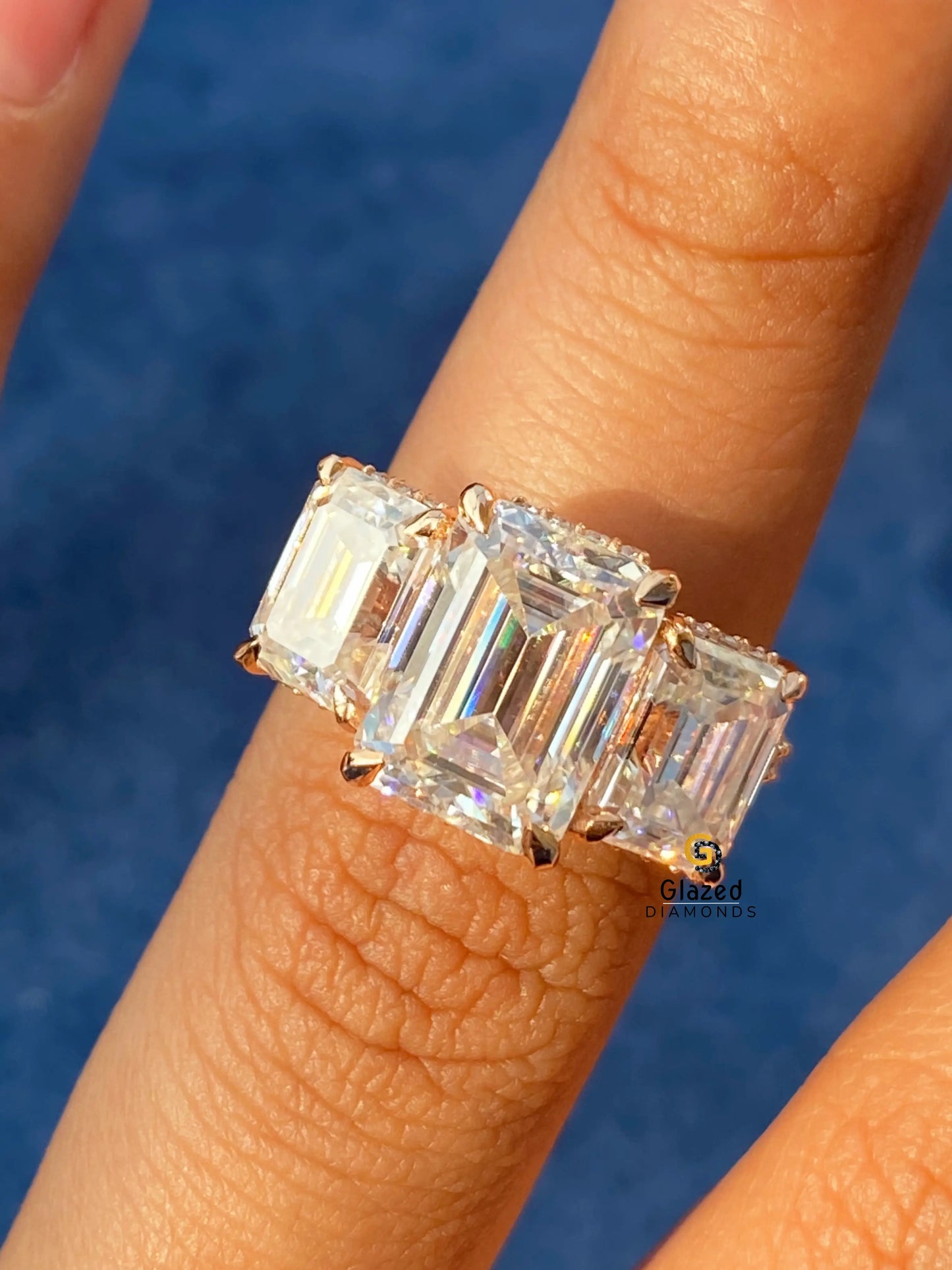 Three Stone Hidden Halo Moissanite Wedding Ring For Her