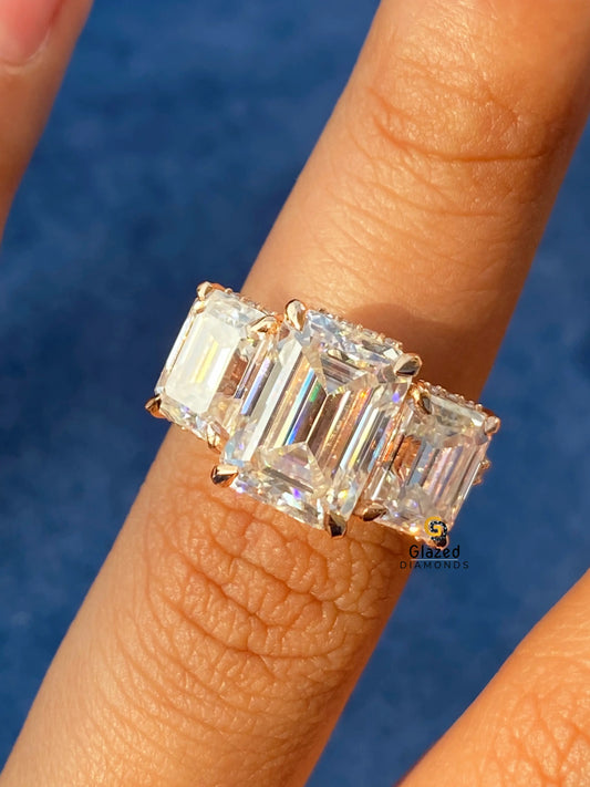 Three Stone Hidden Halo Moissanite Wedding Ring For Her
