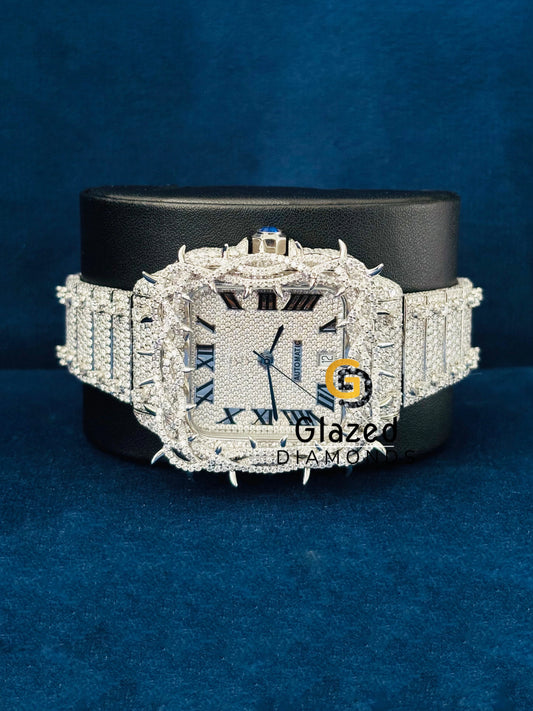 Thrown Crown Moissanite Diamond Studded Cartier Watch