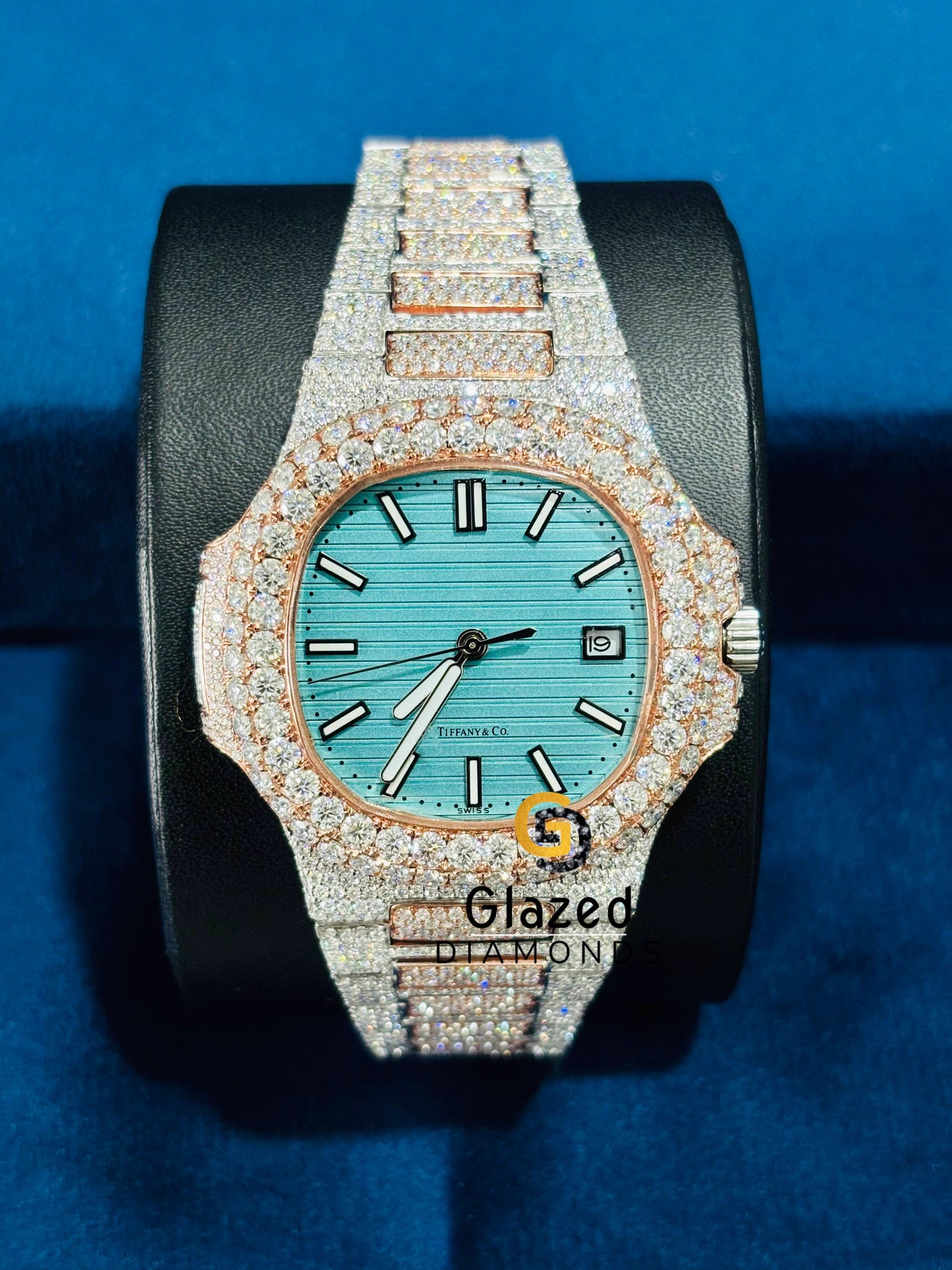 Tiffany Blue Dial Iced Moissanite Diamond Studded Watch
