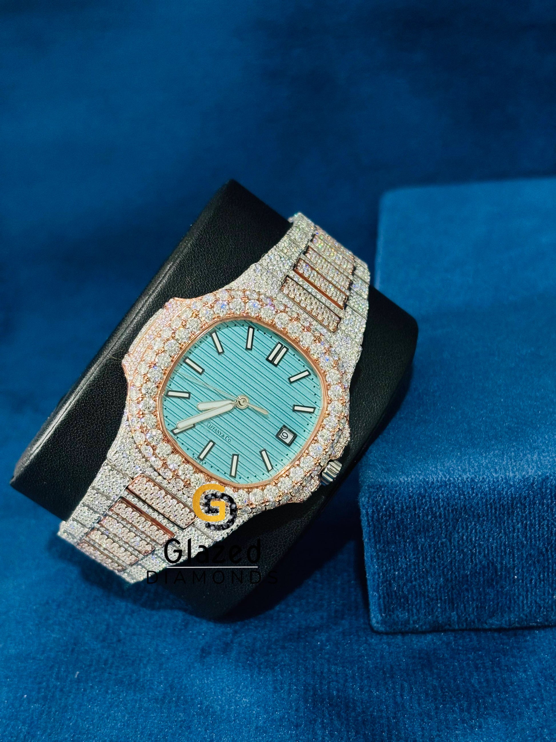 Tiffany Blue Dial Moissanite Diamond Studded Watch