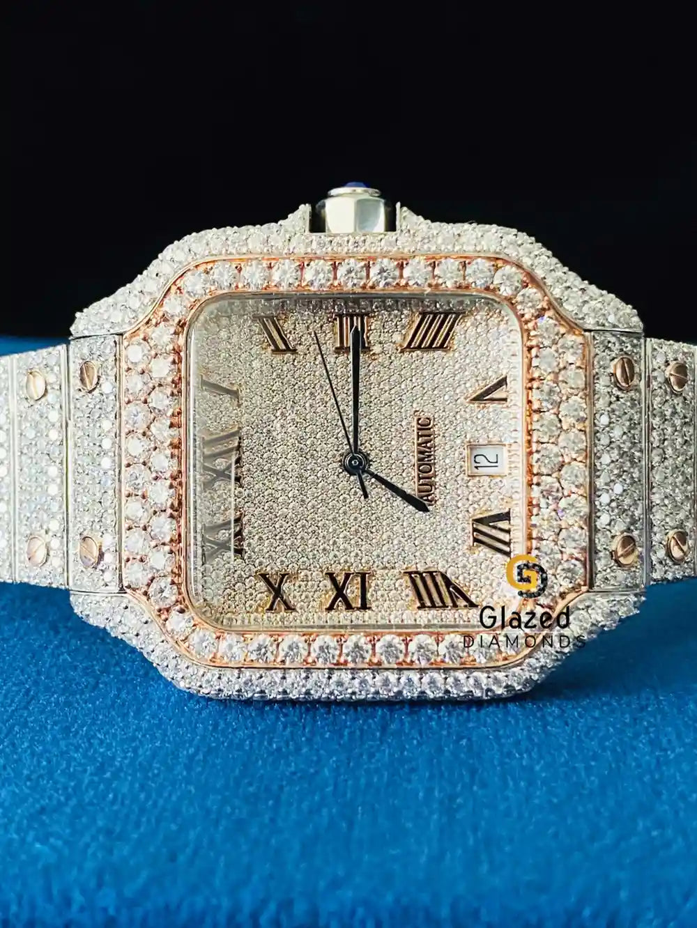Trendy Fully Iced Out Roman Dial VVS Moissanite Watch