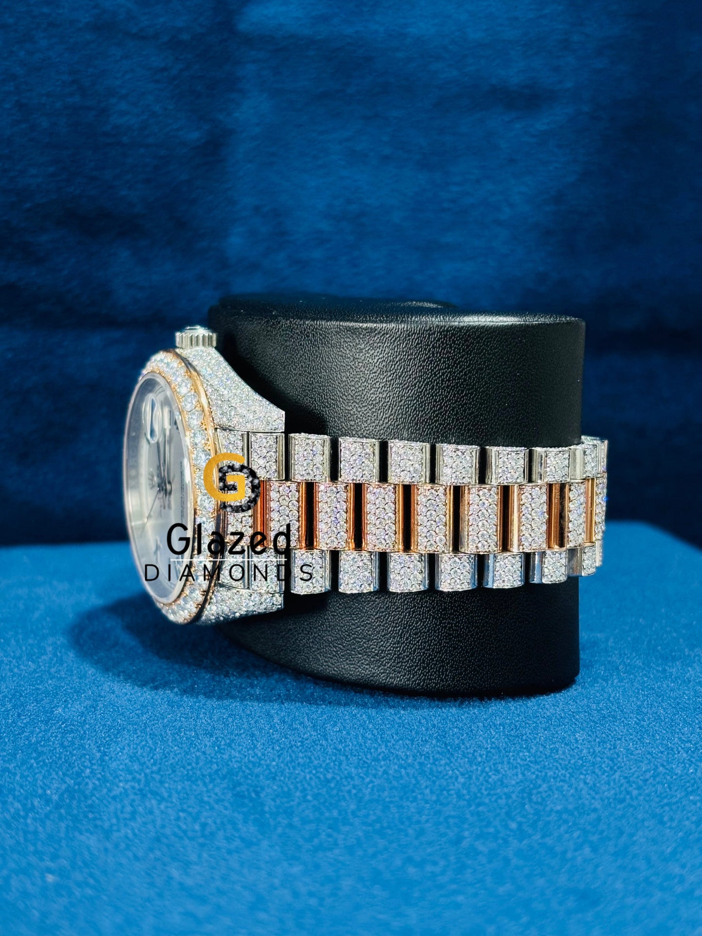 Two Tone Light Silver Sunburst Dial Moissanite Watch