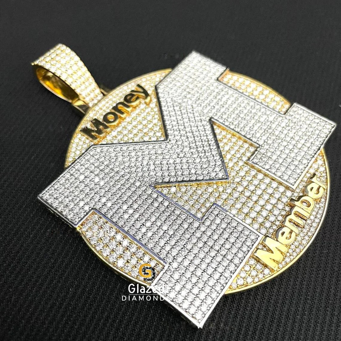 Big Initial Letter Fully Iced Out Moissanite Two Tone Pendant