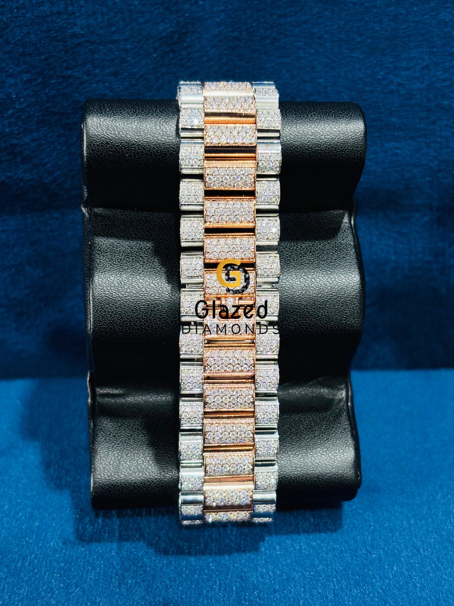 Two Tone Light Silver Sunburst Dial Moissanite Watch