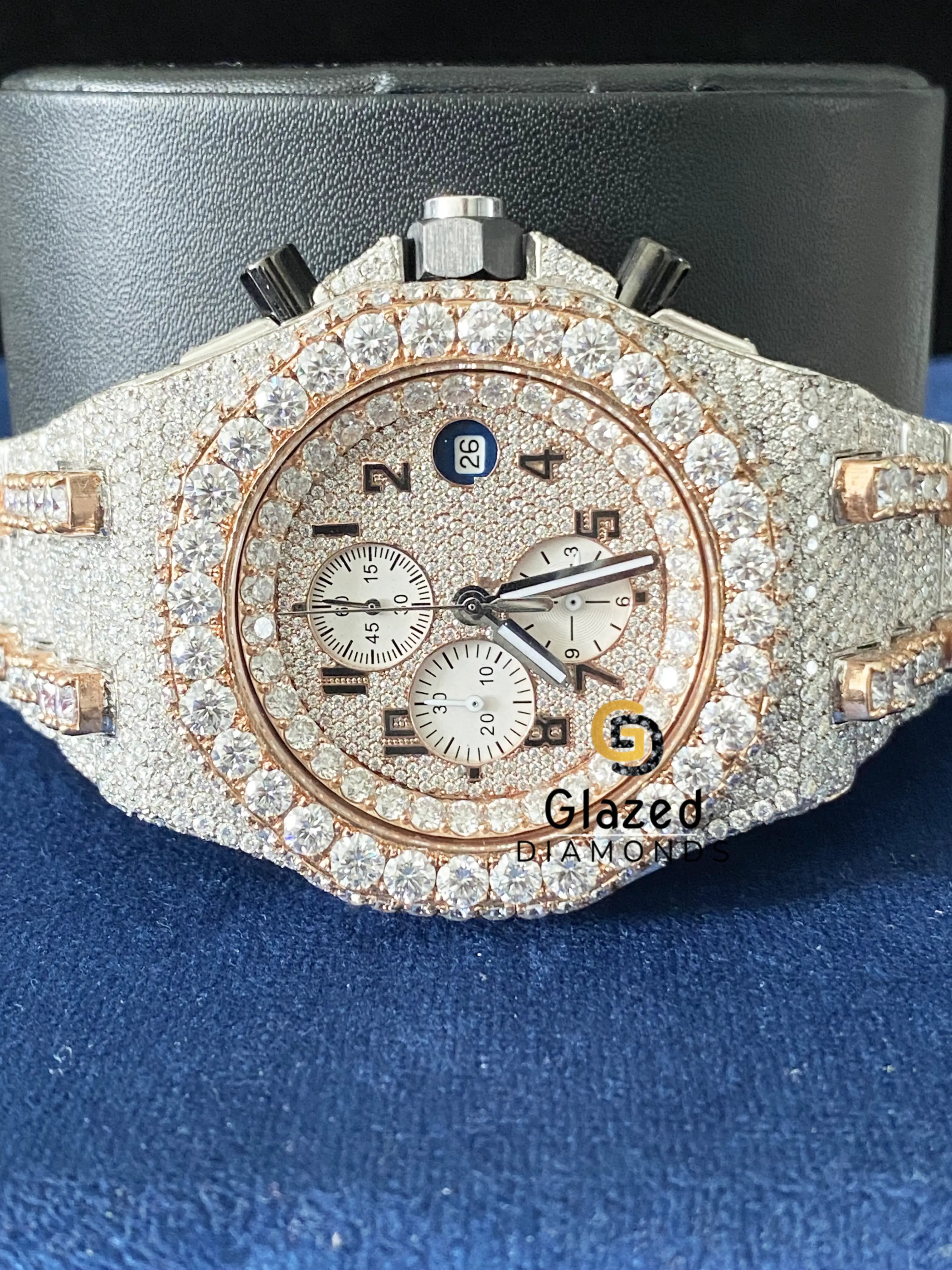 Two Tone Arabic Dial Chronograph Fully Iced Out Moissanite Watch