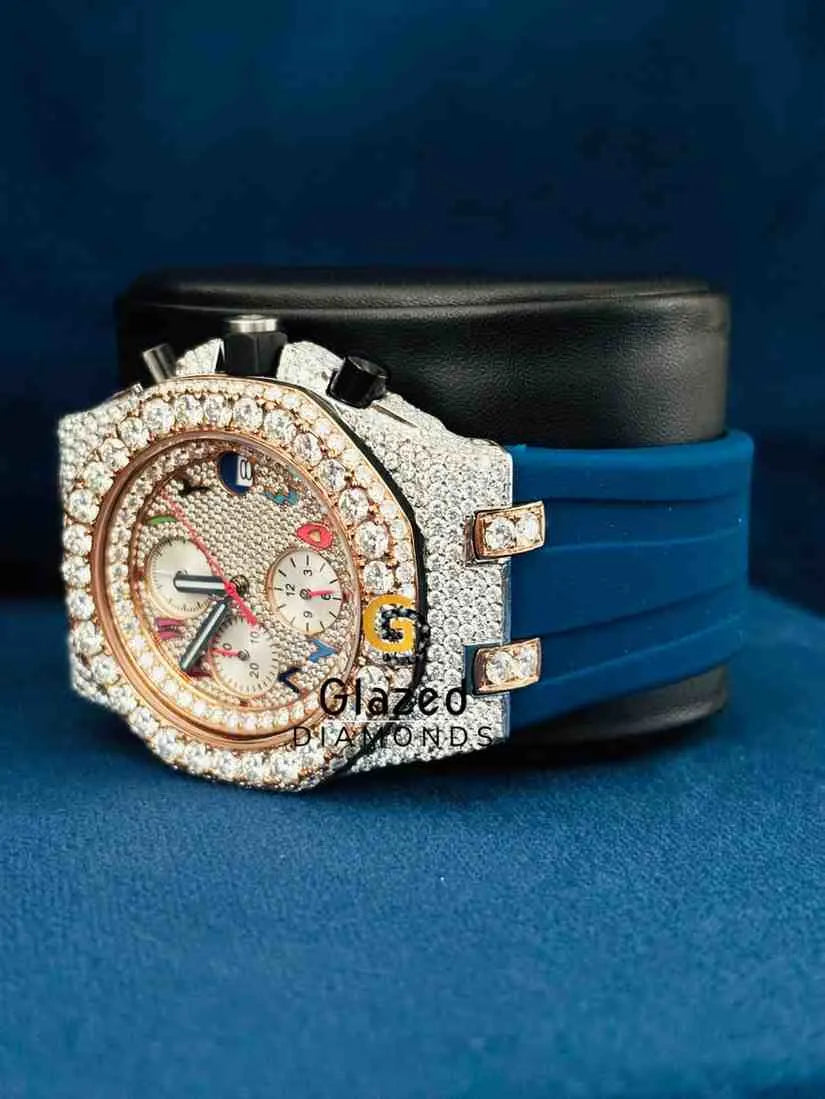 Two Tone Arabic Multi Chronograph Face Dial Moissanite Watch