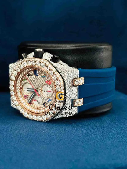 Two Tone Arabic Multi Chronograph Face Dial Moissanite Watch
