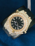 Two Tone Black Silicone Strap Hip Hop Round Moissanite Watch
