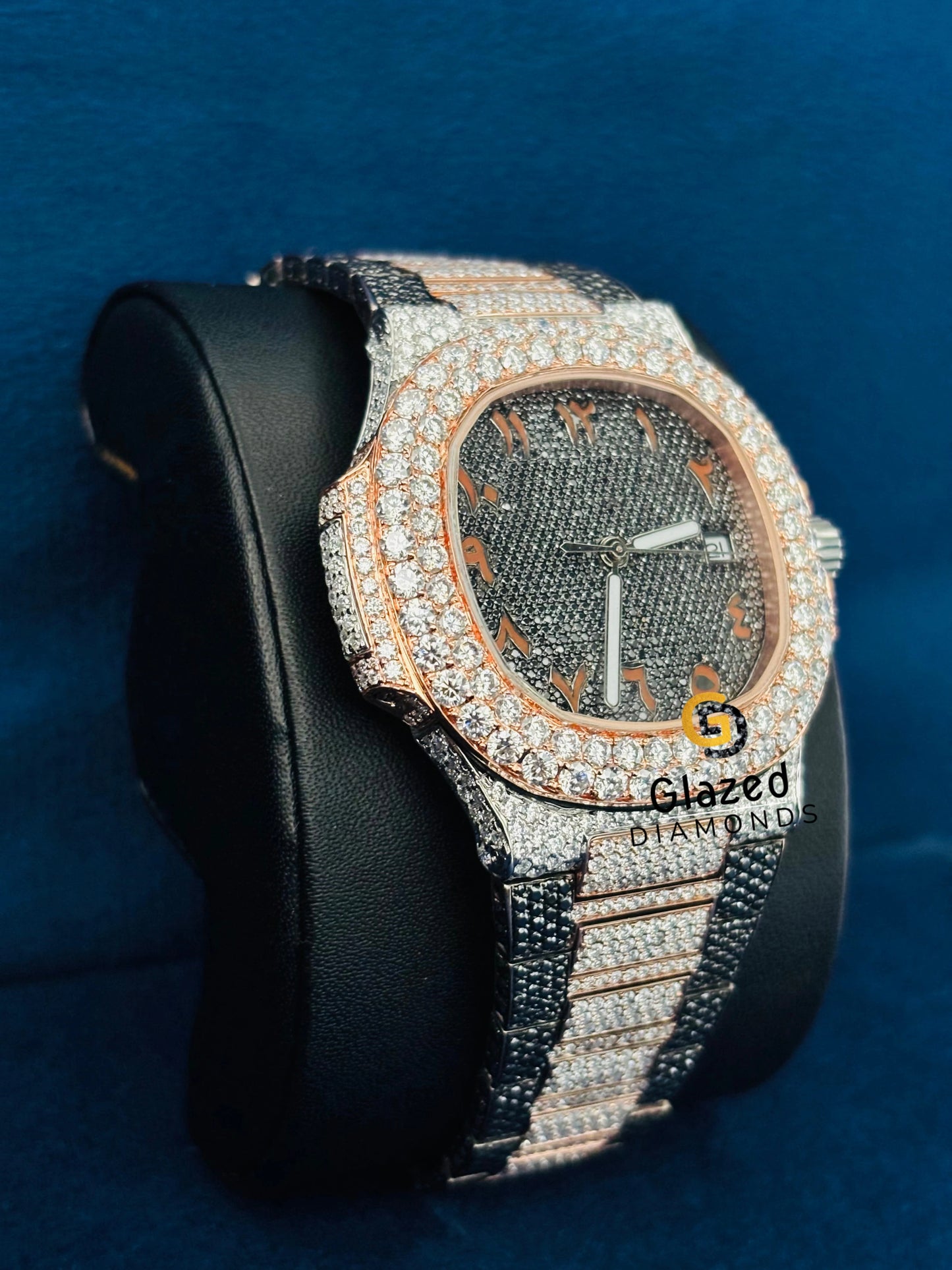 Two Tone Black_ White Diamond Iced Out Moissanite Watch