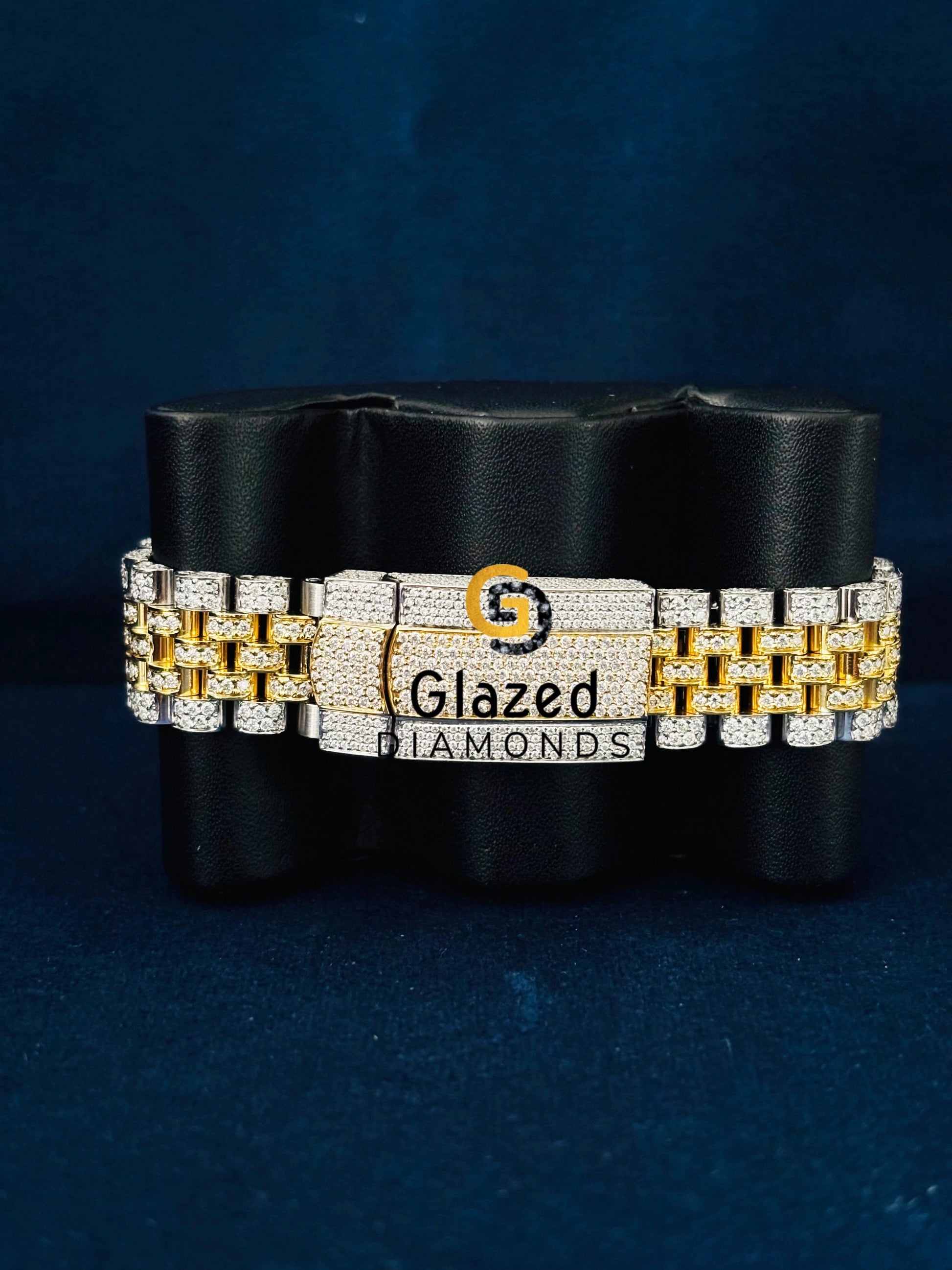 Two Tone Blue Dial Studded Moissanite Watch