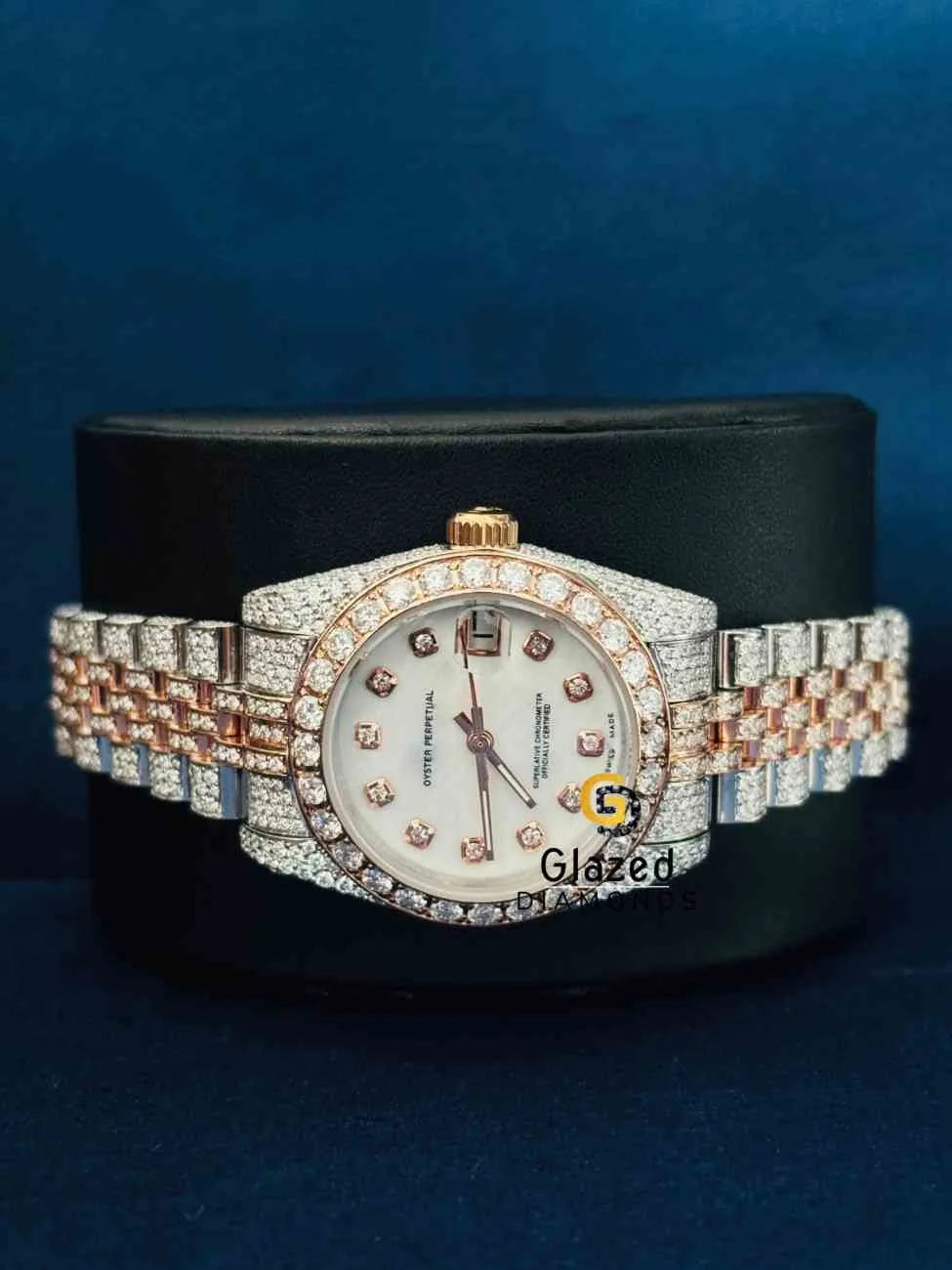 Two Tone Bust Down Jubliee Strap Moissanite Watch