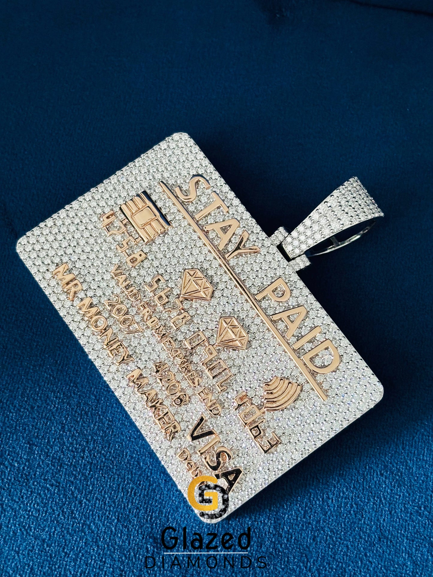 Two Tone Custom Solid 925 Sterling Silver ATM Card Moissanite Pendant