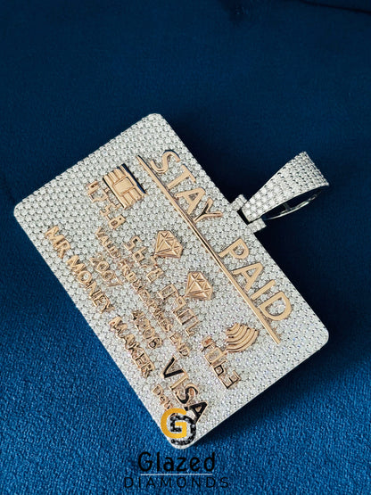 Two Tone Custom Solid 925 Sterling Silver ATM Card Moissanite Pendant