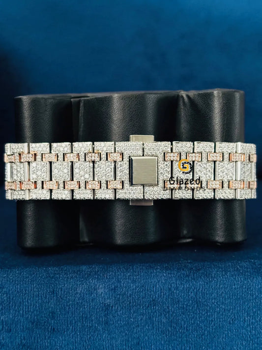 Two Tone Diamond Studded VVs Round Moissanite Watch