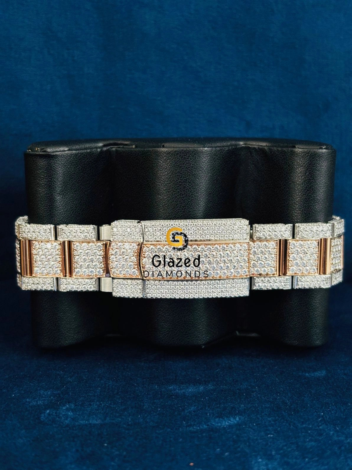 Two Tone Fully Iced Out Blue Stick Dial Moissanite Watch