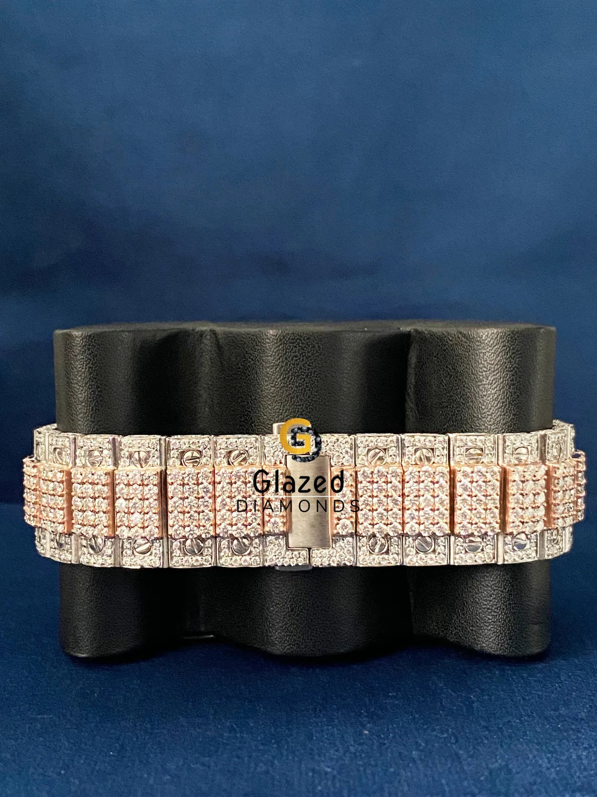 Two Tone Fully Iced Out Roman Dial Stainless Steel Watch