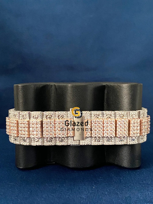Two Tone Fully Iced Out Roman Dial Stainless Steel Watch