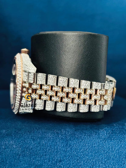 Two Tone Fully Iced Out Round Moissanite Hip Hop Watch