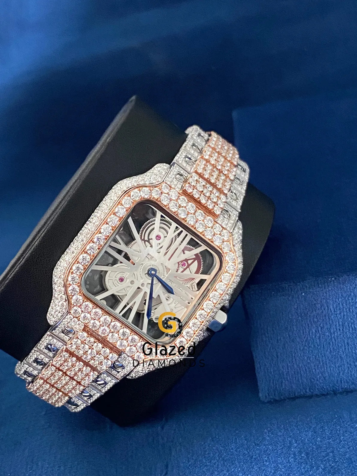 Two Tone Fully Iced Out Skeleton Dial VVS Moissanite Watch