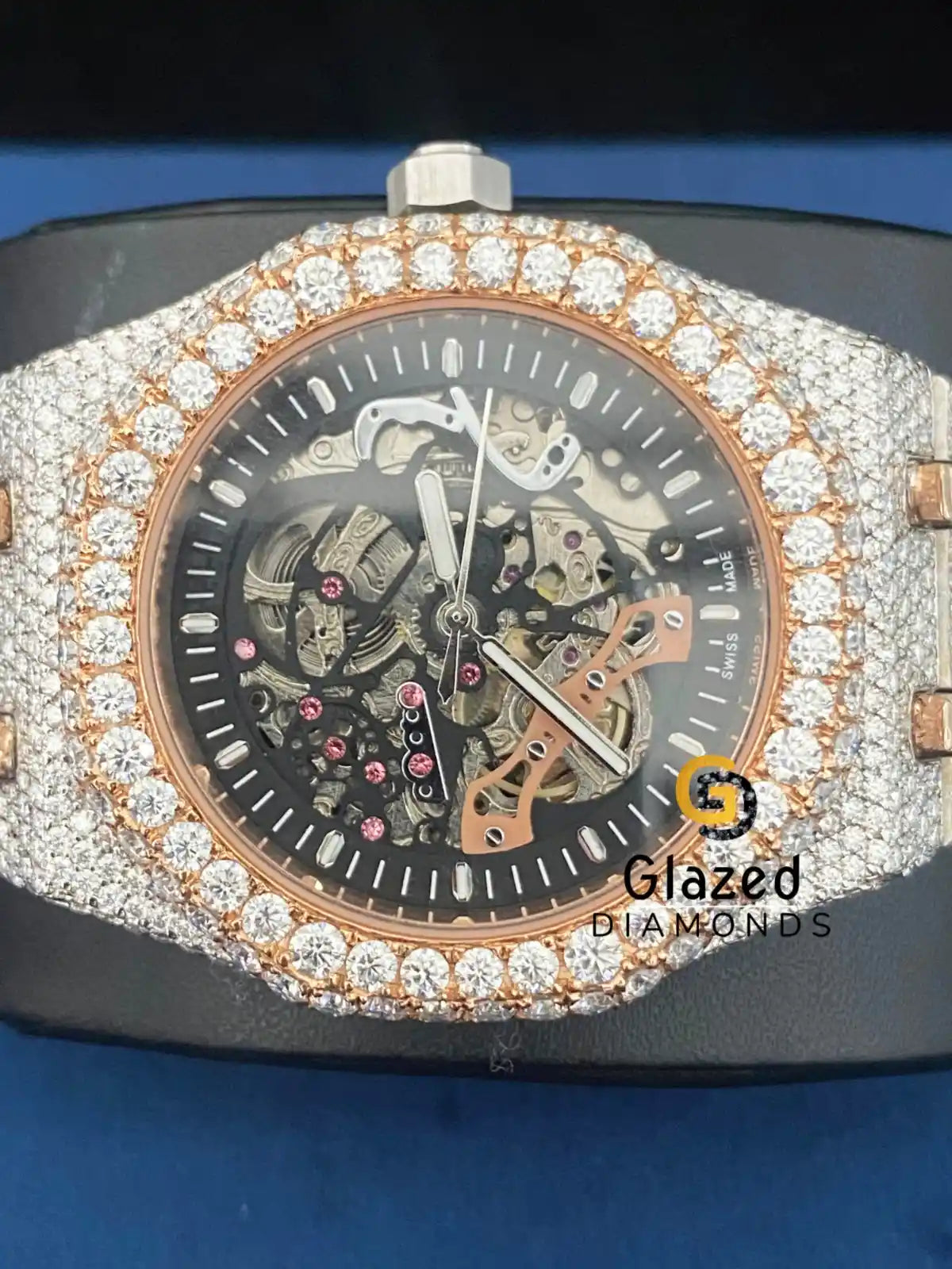 Two Tone Fully Iced Out Skeleton VVS Moissanite Watch For Men