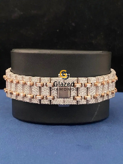 Two Tone Fully Iced Out Skeleton VVS Moissanite Watch Stainless Steel