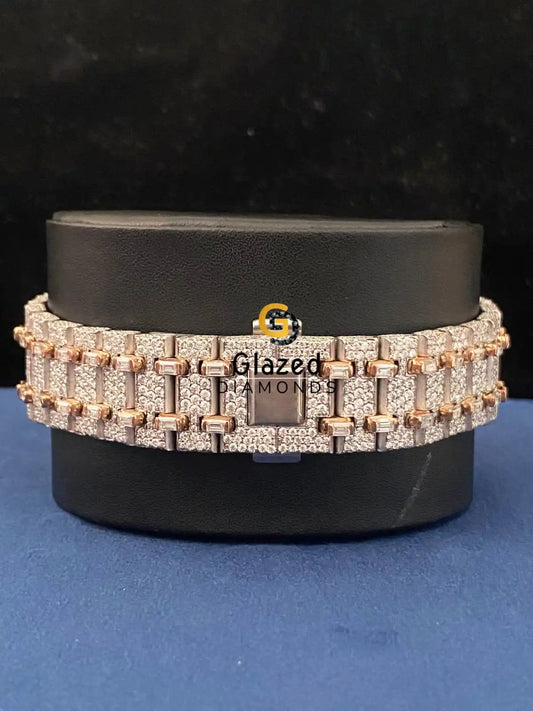 Two Tone Fully Iced Out Skeleton VVS Moissanite Watch Stainless Steel