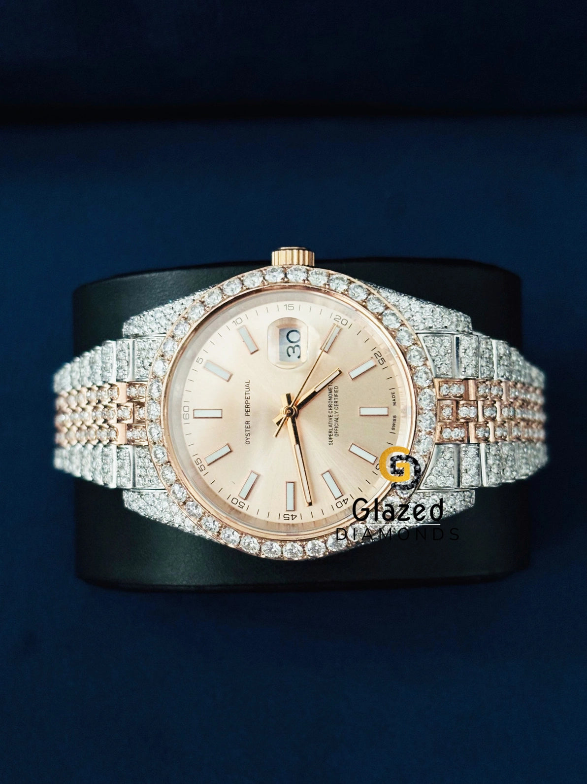 Two Tone Fully Iced Out Stick Dial Moissanite Watch