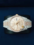 Two Tone Fully Iced Out Stick Dial Moissanite Watch