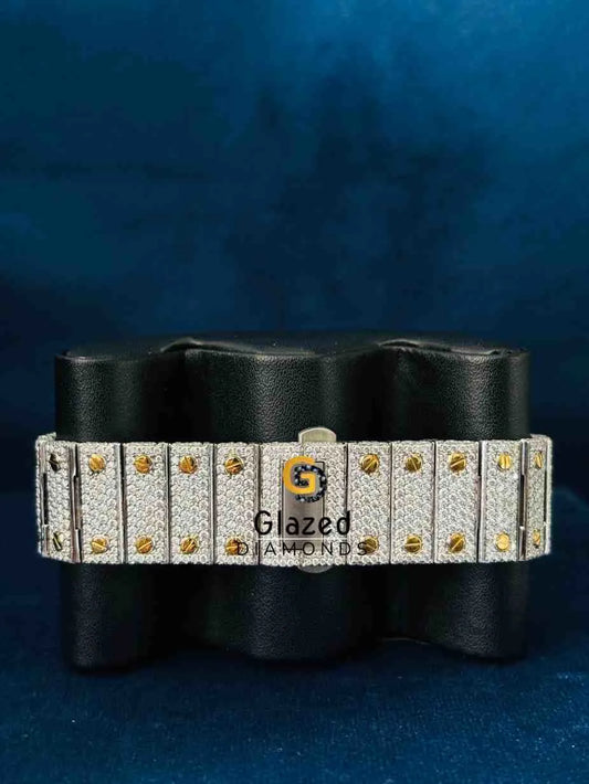 Two Tone Green Roman Number Dial Moissanite Watch