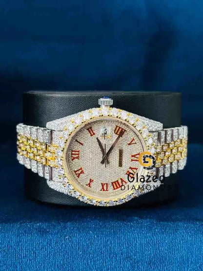Two Tone Iced Diamond Studded Moissanite Watch For Men