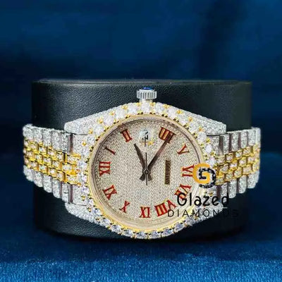 Two Tone Iced Diamond Studded Moissanite Watch For Men