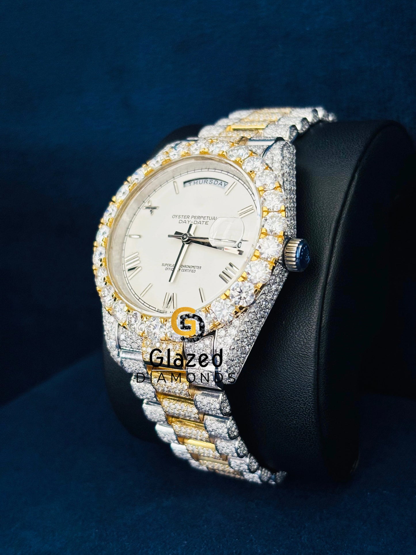 Two Tone Iced Out Roman Number Iced Out Moissanite Watch
