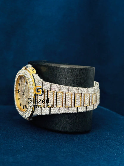 Two Tone Moissanite Bust Down Iced Out Watch