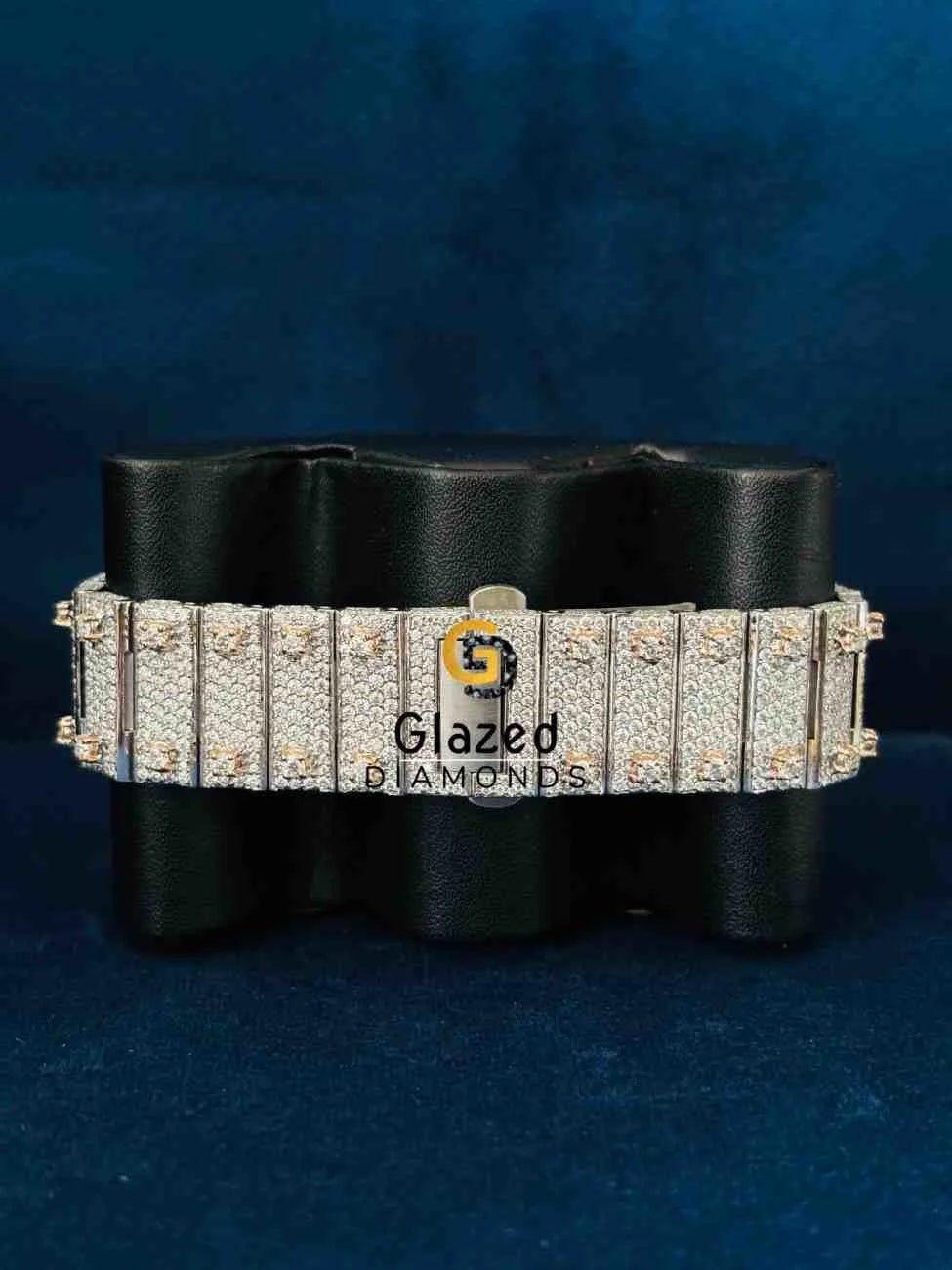 Two Tone Pink Arabic Number Dial Moissanite Watch 