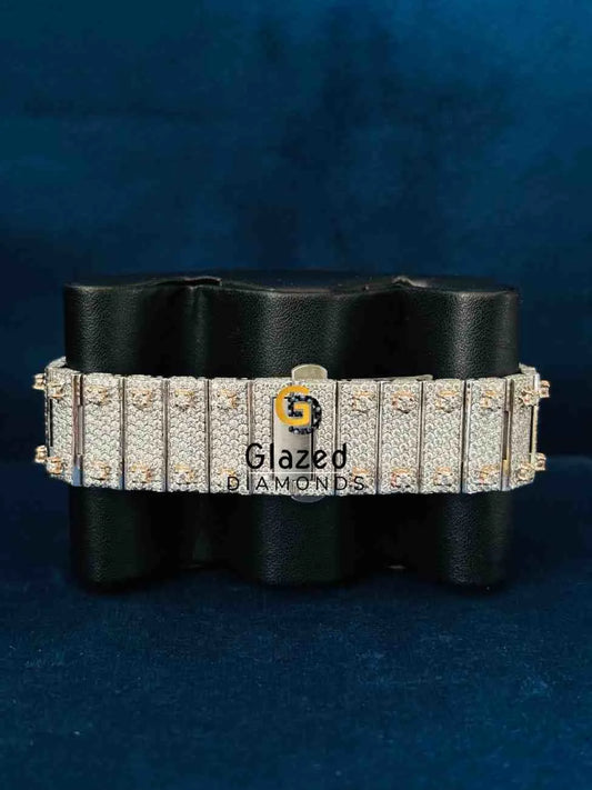 Two Tone Pink Arabic Number Dial Moissanite Watch 