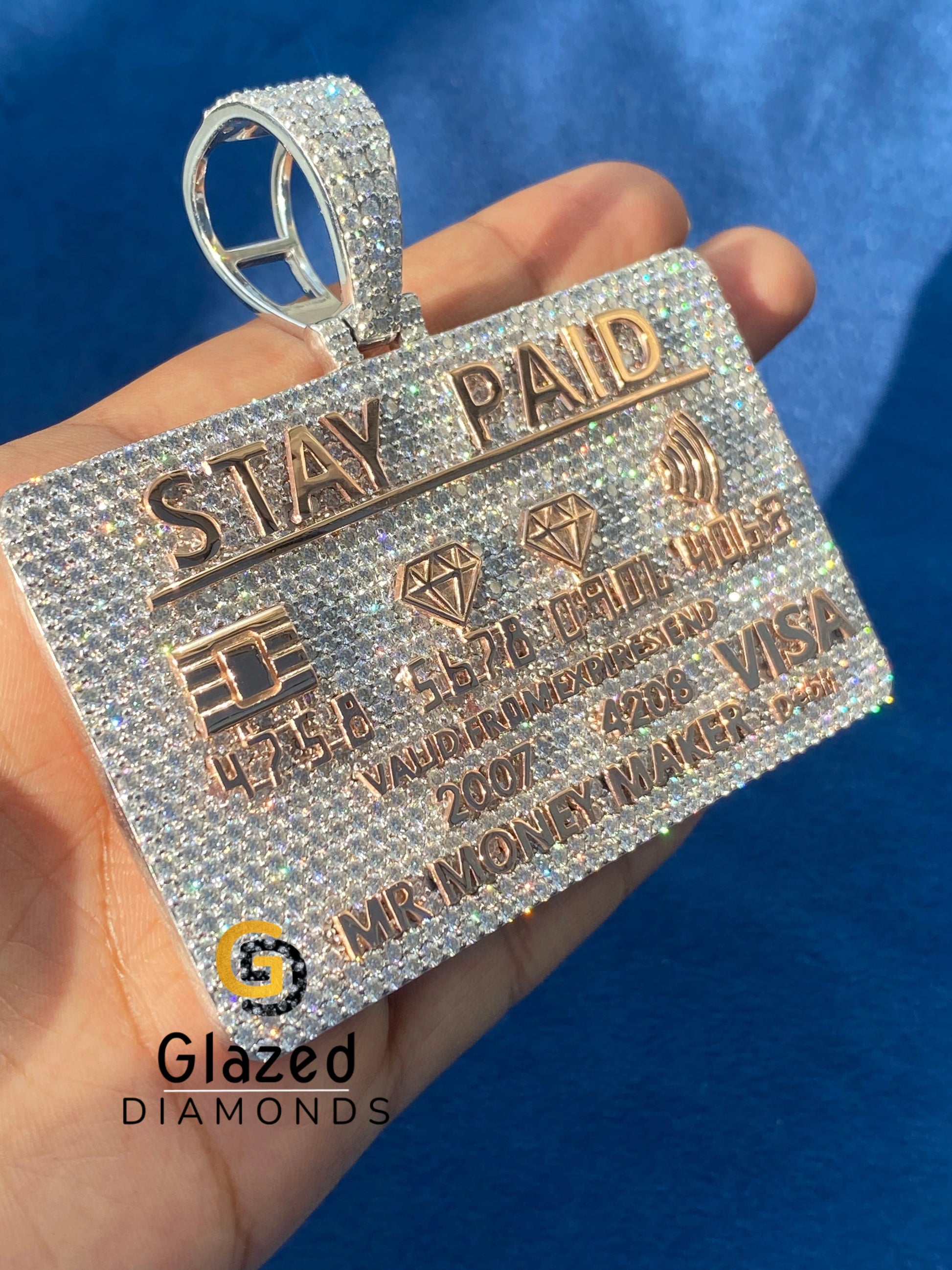 Two Tone Real Iced Out Moissanite Credit Card Pendant