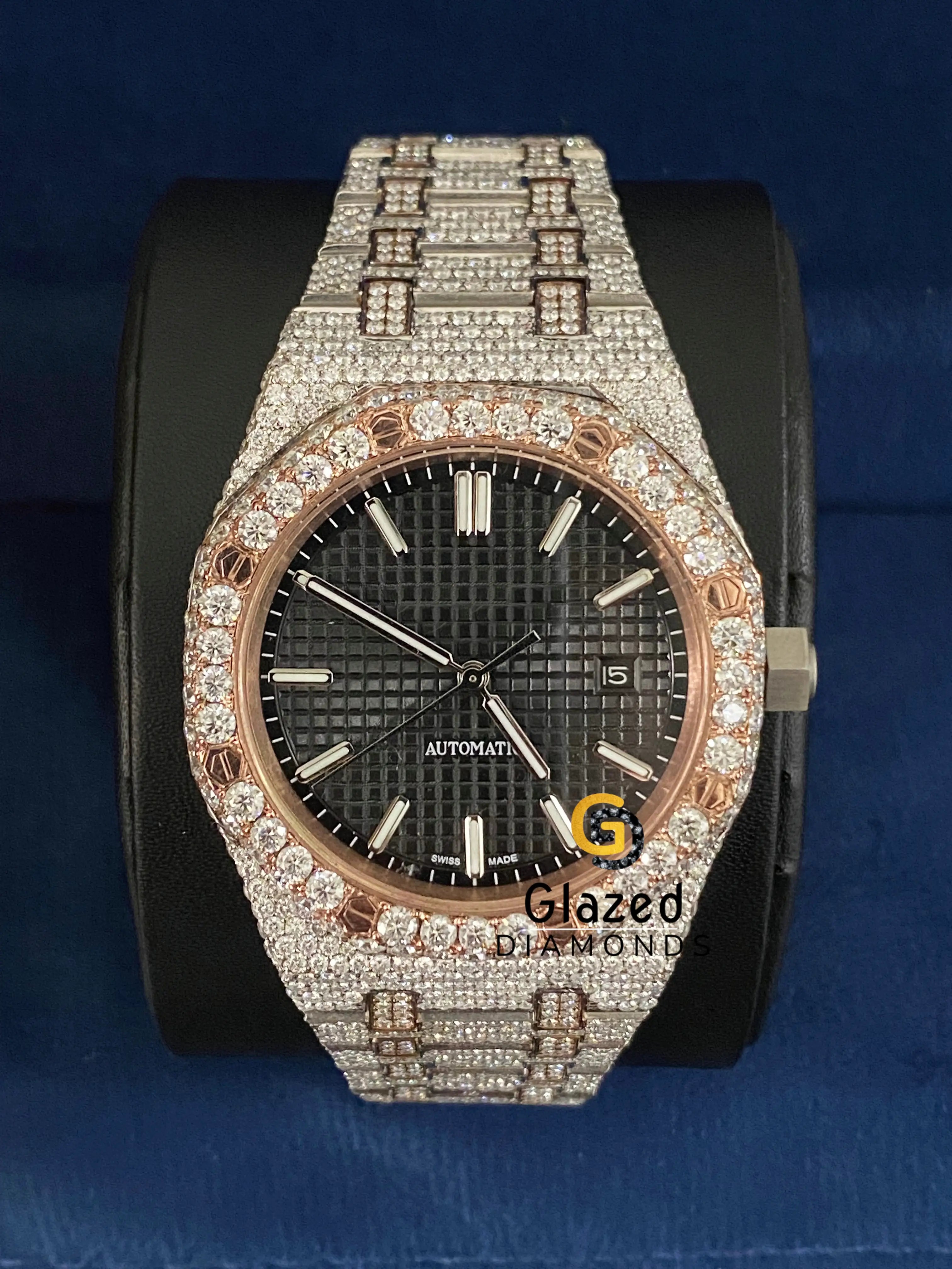 Two Tone Roman Dial Fully Iced Out VVS Moissanite Watch