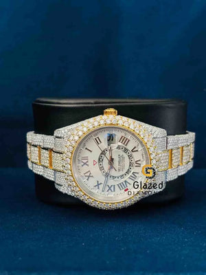 Two Tone Roman Number Dial Sky Dweller Moissanite Watch
