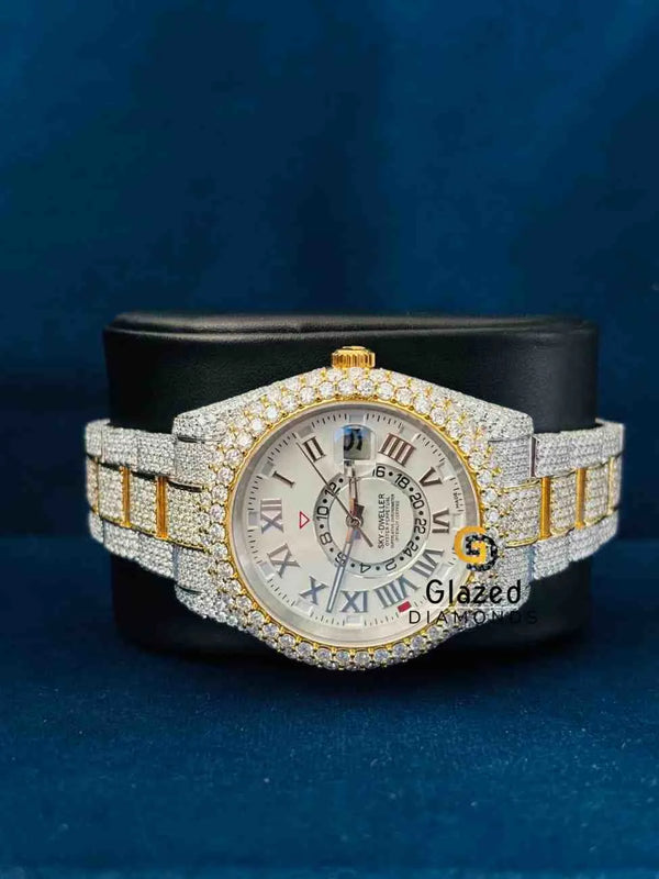 Two Tone Roman Number Dial Sky Dweller Moissanite Watch