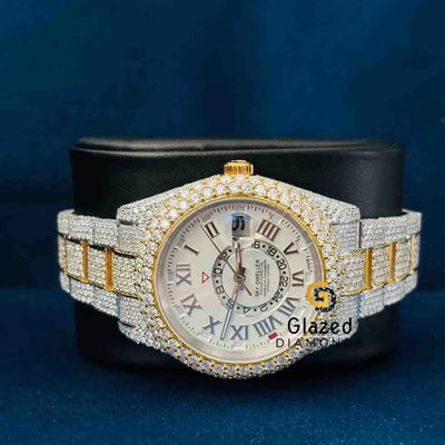 Two Tone Roman Number Dial Sky Dweller Moissanite Watch